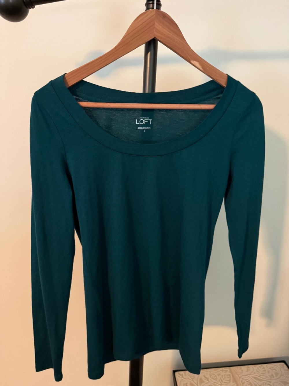 LOFT Emerald Teal Deep Scoop Neck Long Sleeve Top - Size S